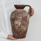 Brown Ceramic Rustic Farmhouse Vase Jug Pitcher with Handle, Distressed Antique Terracotta Pottery Flower Vase 14.2 Inch Handmade Large Floor Vintage Decorative for Home Living Room Decor