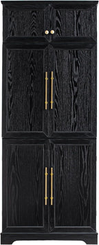 Virubi 78" Farmhouse Tall Kitchen Pantry Cabinet, Wood Storage Cabinets with Hidden Drawer and 4 Adjustable Shelves, Cupboard with Wine Rack and Door Shelves for Kitchen Dining Room, Black