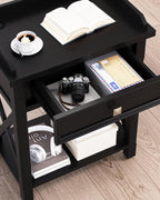 karlott 28" Nightstand with Charging Station, Solid Wood Night Stand with Pre-Assembled Drawer, Painted Bedside Table with Storage Shelf, Farmhouse End Side Table for Bedroom, Living Room, Black
