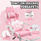 Vigosit Pink Cat Ear Gaming Chair with Footrest - Cute Gaming Chair for Girls, 310lbs Capacity, Adjustable Height & Lumbar Support, Ergonomic Computer Chair for Teens