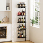 5-Tier Wine Rack Wall Mounted, Wine Racks Freestanding Floor with Fences, 50 Bottles Wine Bottle Holder Liquor Cabinet Bar Shelves for Home, Kitchen, Dining Room (Black)