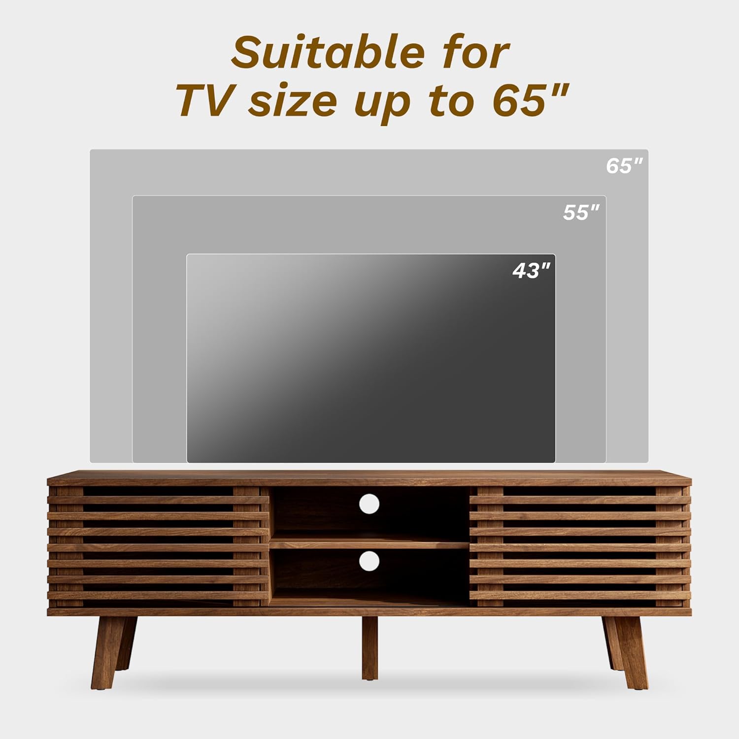 Furniway Living Room Table Sets of 2, Mid Century Coffee Table and TV Stand, Wood Coffee Table with Storage, Modern TV Stand for Bedroom, Living Room, Walnut