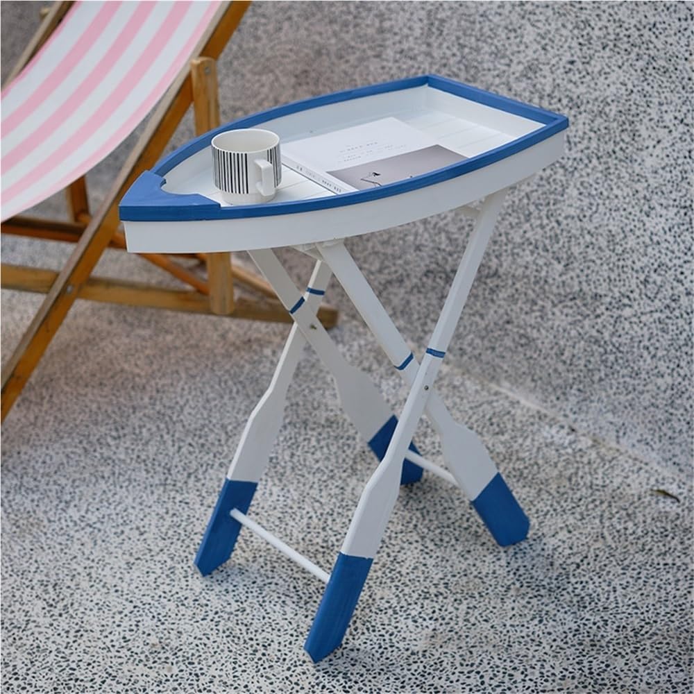 Wooden Ship Shape Side Table, Small Tables for Small Spaces, End Table for Living Room, Bedroom, Balcony, Modern Creative Side Table, Foldable Accent Table with Oar Legs