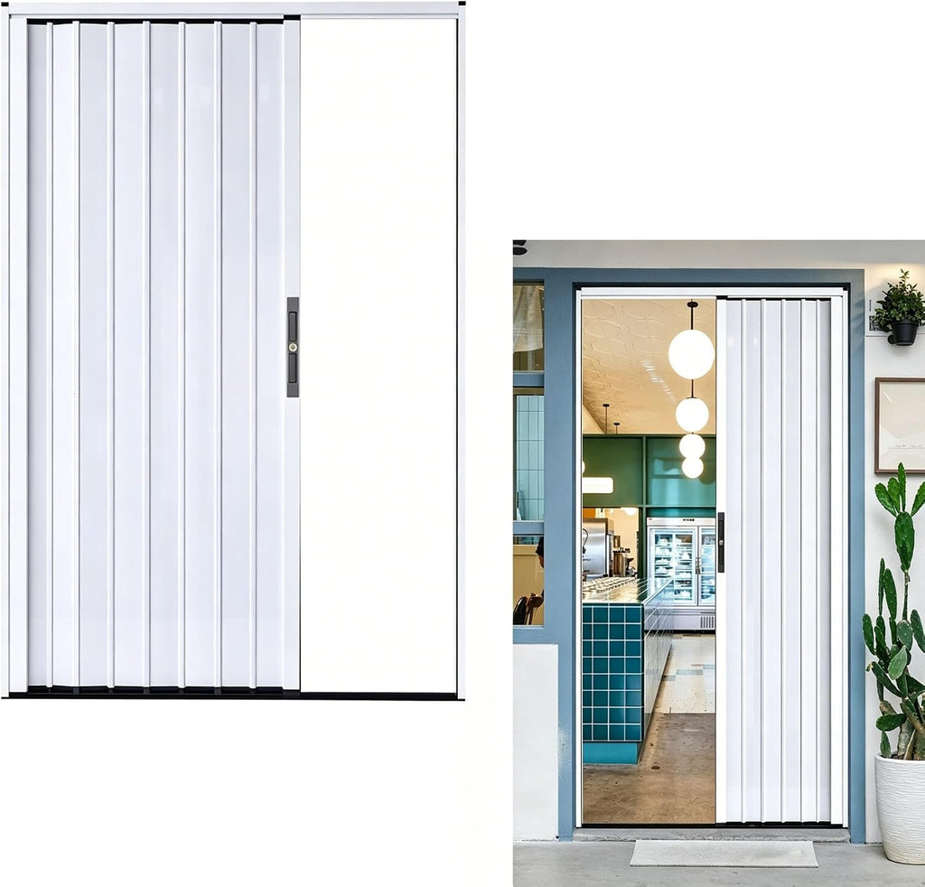 Retractable Aluminum Folding Shop Door with Lock, Space Saving Flexible Divider Accordion Door for Home Office Garage Basement Rental Room Heavy Duty(115x215cm(45x85in))