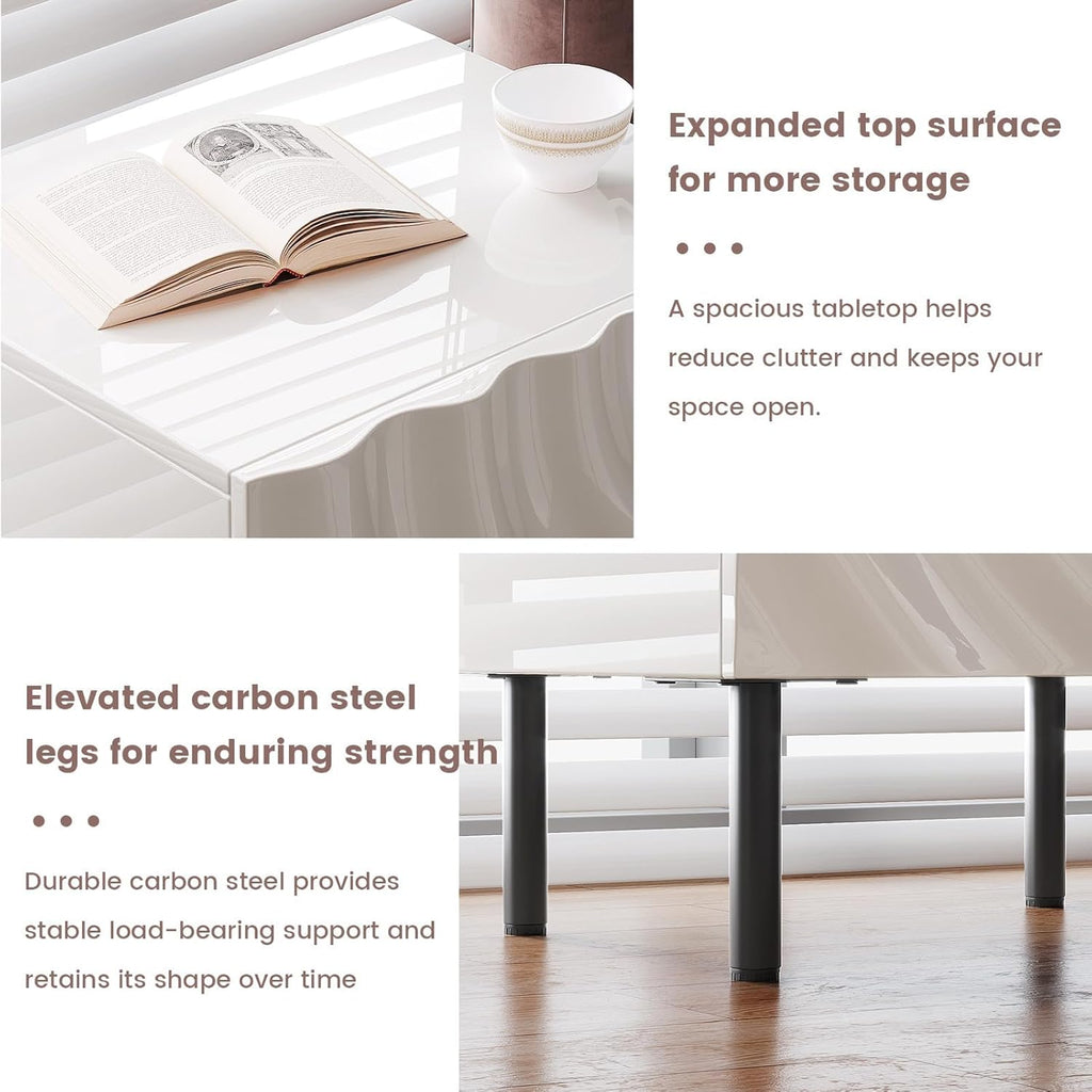 Nightstand Set of 2, Unique Design Side Table Set, Small Bedside Accent Table with Storage and 4 Metal Legs for Bedroom,Living Room and Small Spaces