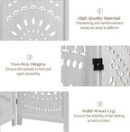 3 Panel White Room Divider, 67 Inch Wood Carved Privacy Screen, Bohemian Style Folding Room Divider, Portable Partition Wall Divider for Room Separation (White)