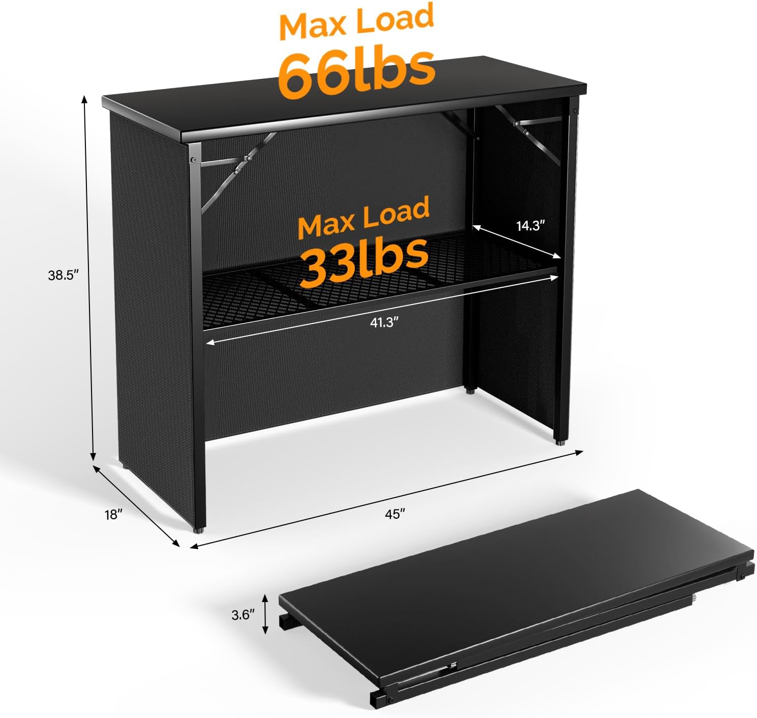 VINGLI 45" Commercial Grade Portable Bar Table for Events, Mobile Bartending Station, Outdoor Indoor Pop Up Bar Table with Skirt PP (45"-1P, Black, Standard)