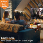 Couch Armrest Table Acacia with 360°Rotating Phone & Cup Holders,15.4" x 9.8", 3-in-1 Couch Arm Tray Clip-On Couch Tray for Drinks & Snacks