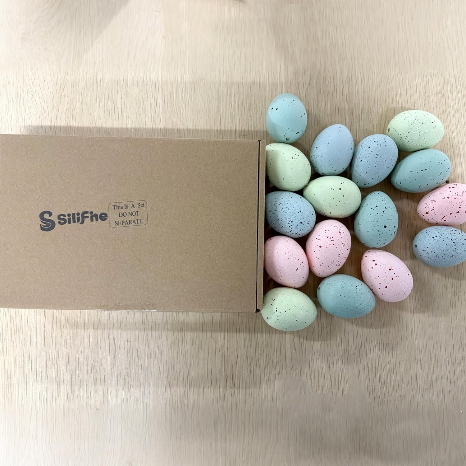 SiliFine 16 Pcs Easter Speckled Eggs 2.4 Inch Plastic Speckled Eggs Bowl, Vase Filler for DIY Spring Displays and Easter Decorations (Pink,Blue,Yellow,Light Blue)