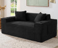 61” Boneless Loveseat Sofa, Comfy Corduroy Boneless Couch with Cup Holders & Storage Pockets, Deep Seat 2-Seater Cloud Couches for Small Space Living Room No Assembly Required, Black