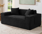 61” Boneless Loveseat Sofa, Comfy Corduroy Boneless Couch with Cup Holders & Storage Pockets, Deep Seat 2-Seater Cloud Couches for Small Space Living Room No Assembly Required, Black