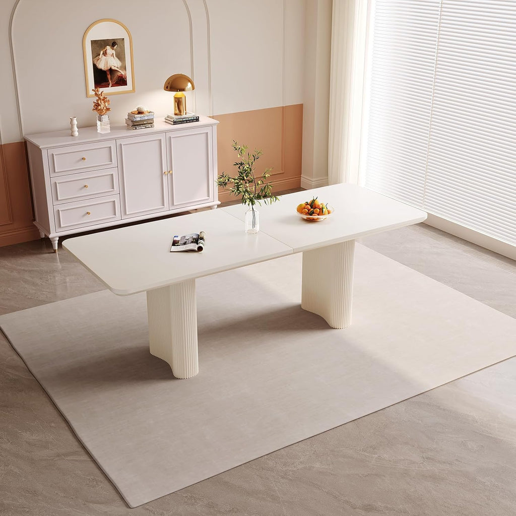 Guyii 78.97" White Rectangular Dining Table, Modern Kitchen Table, Indoor Dining Table for Kitchen, Bar, Living Room, Small Spaces, Easy Assembly, Table Only