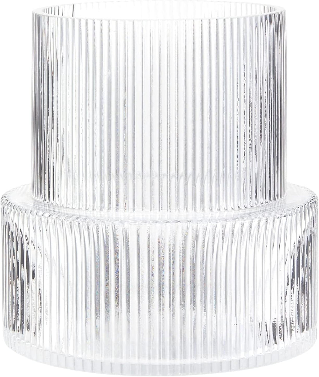 Ribbed Glass Vase, Flower Vase, Fluted Clear Vases for Flowers, Modern Vases for Living Room, Dining Table, Entryway, Shelf, Wedding, Office, Coffee Table, Birthday, 7.5 Inches