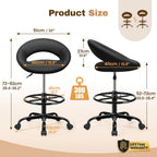 BESTFAIR Office Drafting Chair - Bar Stools with Back Support, Adjustable Foot Rest and Wheels, Shop Rolling Swivel Chair for Standing Desk Counter Kitchen Salon Home Vanity, Black 2 Pack