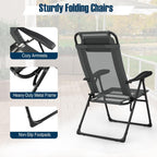 Giantex Set of 2 Patio Folding Chairs, Portable Outdoor Dining Chairs with 7-Level Adjustable Backrest, Headrest, Metal Frame, Outside Recliner for Front Porch Camping Picnic Lawn Garden, Dark Gray