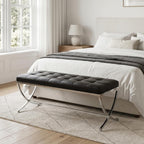 EALSON Modern Entryway Bench Leather Upholstered Dining Bench with Metal Base Button Tufted Ottoman Bench with Padded Seat Accent Foot Bench for Bedroom End of Bed/Living Room, Black