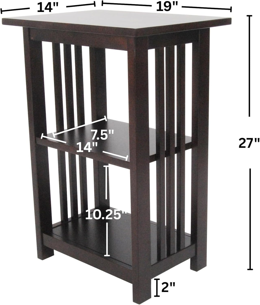 Alaterre Furniture Mission 3-Tier End Table with Vertical Slat Side Panels – Set of 2 Craftsman Style Wood Side Table with Open Storage for Living Room, Bedroom, or Cozy Reading Nook (Espresso)
