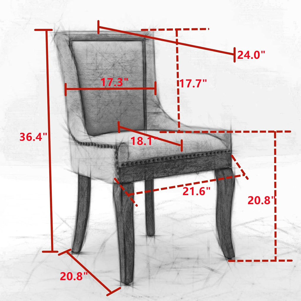 Ball & Cast Mid-Century Upholstered Dining Chairs Set of 2, Thickened Fabric Wingback Kitchen Chairs with Bronze Nail Head & Toned Solid Wood Legs, Beige