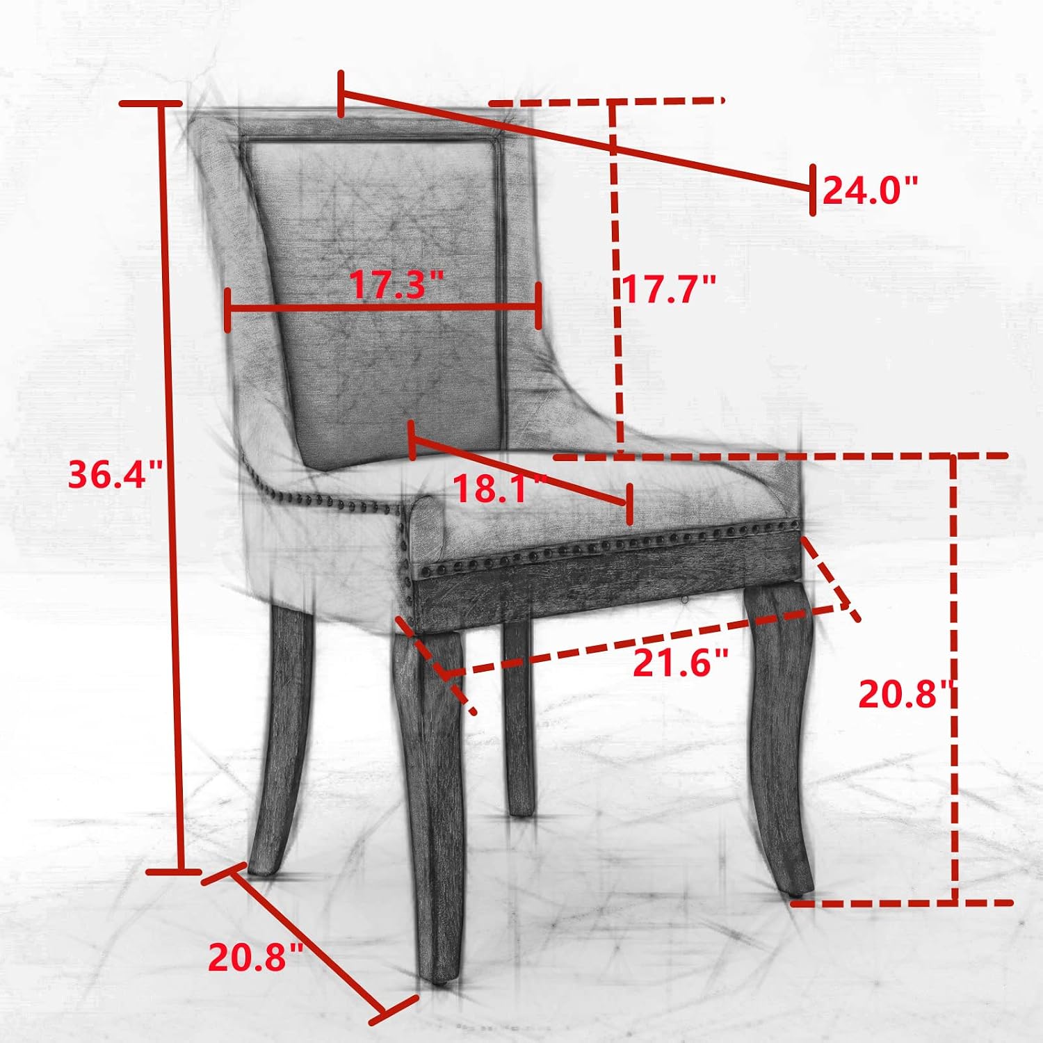 Ball & Cast Mid-Century Upholstered Dining Chairs Set of 2, Thickened Fabric Wingback Kitchen Chairs with Bronze Nail Head & Toned Solid Wood Legs, Beige