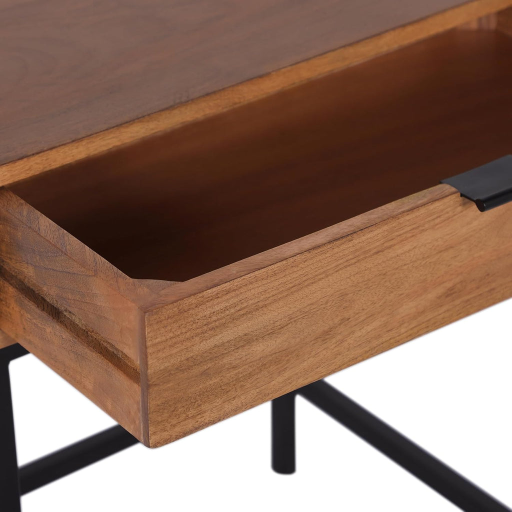 Casartis Living Atelier Nesting Side Table Set of 2 in Honey, Solid Mango Wood with Powder-Coated Iron, Drawer and Tray Top