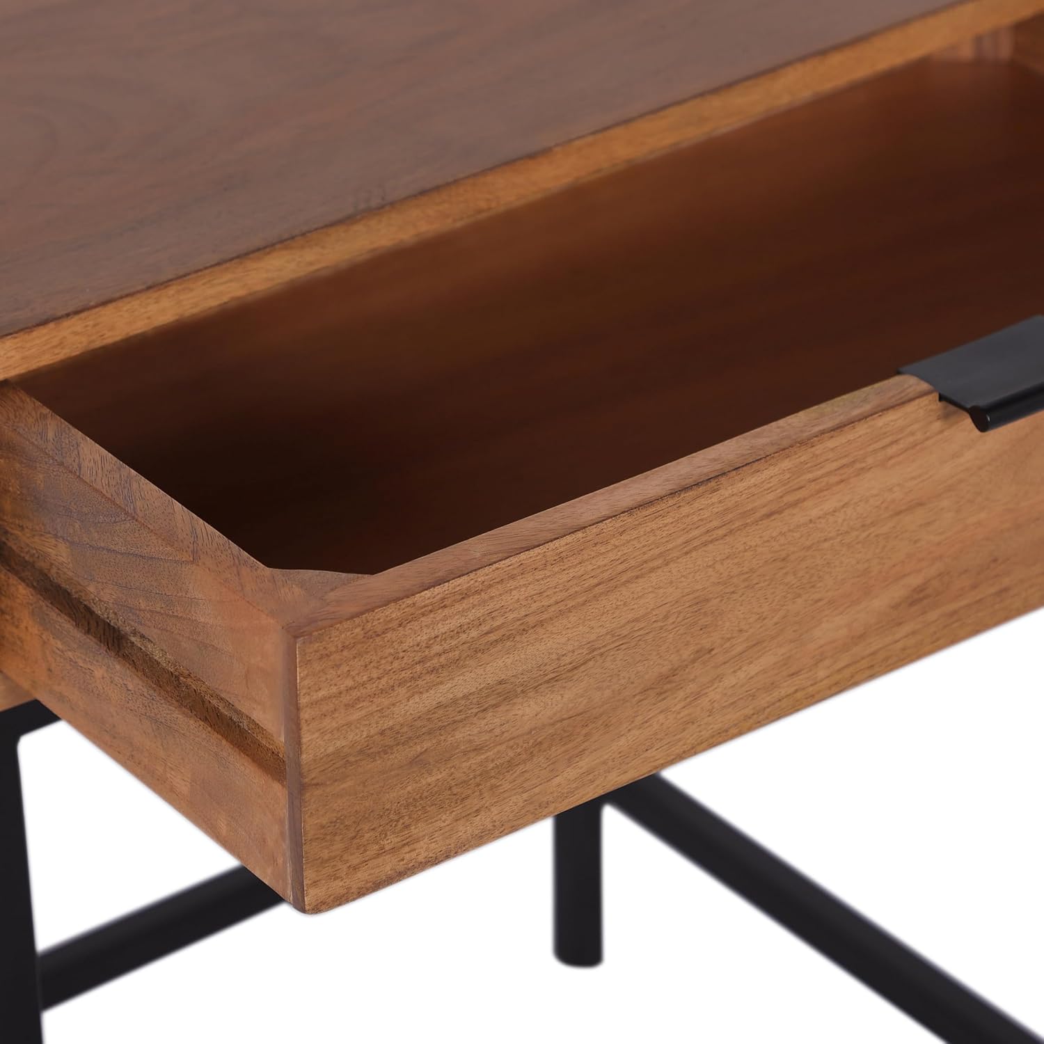 Casartis Living Atelier Nesting Side Table Set of 2 in Honey, Solid Mango Wood with Powder-Coated Iron, Drawer and Tray Top
