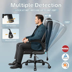 Ergonomic Office Chair, Big and Tall Office Chair, Executive Chair- Padded Leather Comfy Chair with Adjustable Lumbar Support & Flip-Up Arms, Rocking Swivel Chair for Home Office,Black