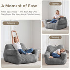 HUGHEAVEN Big Bean Bag Chair for Adults, Giant Oversized Bean Bag Couch, Comfy Reading Chair with Armrests, Soft Cozy Chair for Bedroom, Lounge Sofa for Gaming, Napping & Relaxing, Grey