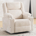 Power Recliner Chair with Massage and Heat, Oversized Swivel Rocker Recliner for Adults with Adjustable Headrest, Nursery Glider with Arm Storage and Cup Holder, Beige