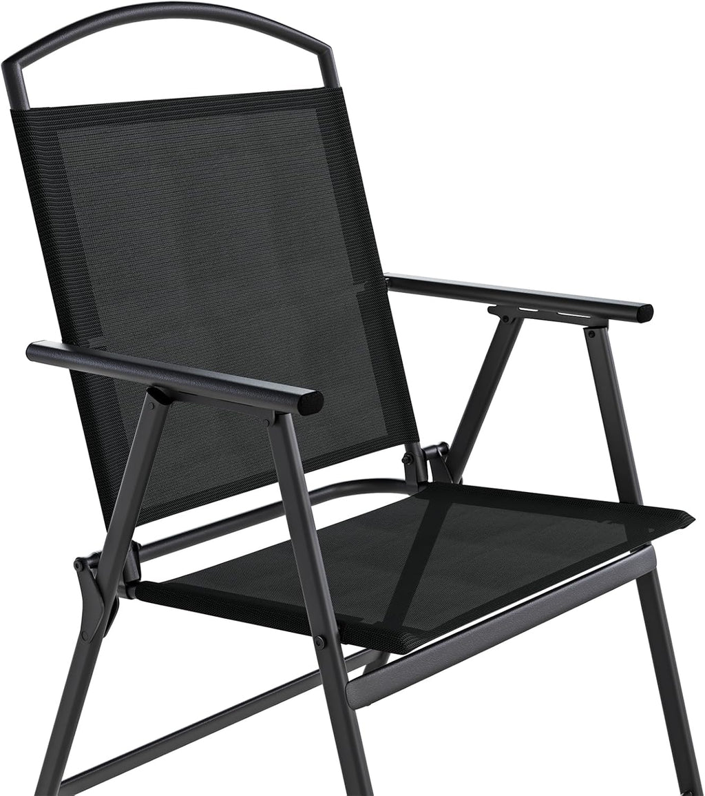 SWITTE Folding Patio Chairs Set of 2, Outdoor Dining Chairs with Armrests, Breathable Textilene & Steel Frame for Lawn, Garden, Yard or Poolside - Black