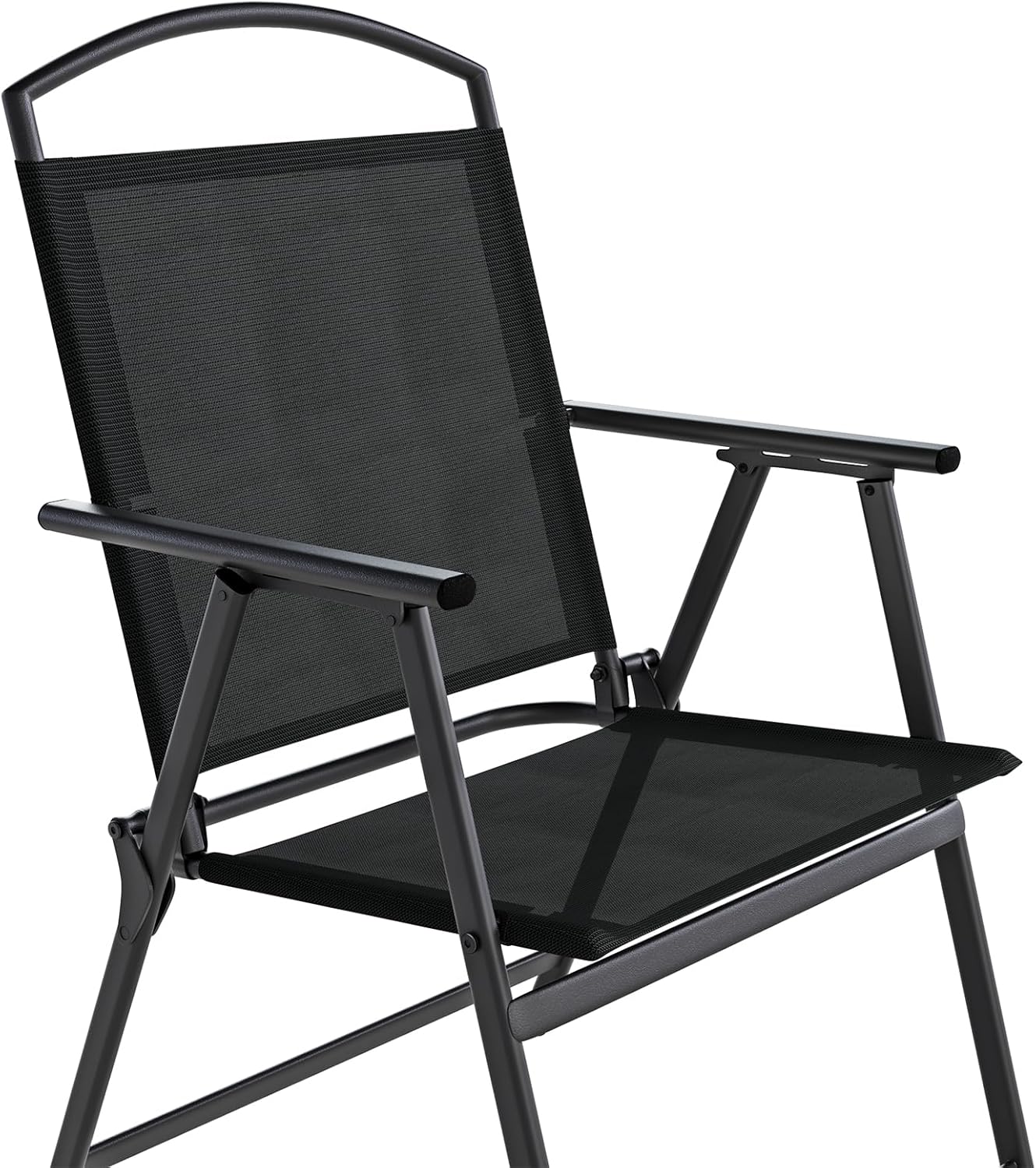 SWITTE Folding Patio Chairs Set of 2, Outdoor Dining Chairs with Armrests, Breathable Textilene & Steel Frame for Lawn, Garden, Yard or Poolside - Black