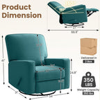Swivel Rocker Recliner Chair, 360°Swivel Nursery Chair for Adults, Manual Reclining 30°Rocking Glider with Linen Fabric, Solid Wood & Metal Frame, Living Room, Bedroom