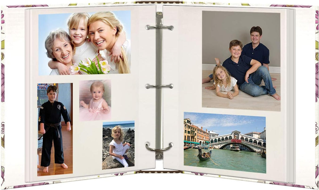 Magnetic Self-Stick 3-Ring Photo Album 100 Pages (50 Sheets), Berry Blossoms Design