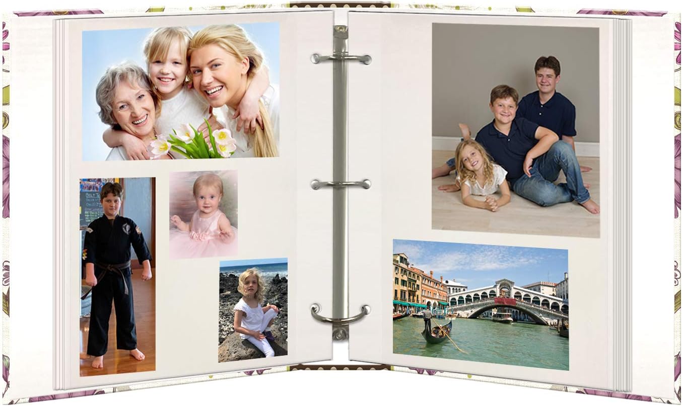 Magnetic Self-Stick 3-Ring Photo Album 100 Pages (50 Sheets), Berry Blossoms Design