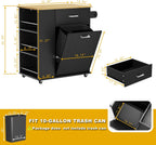 HQZX Rolling Kitchen Island with Trash Can Storage, Black | Portable & Movable & Lockable Wheels, Towel Rack & Spice Rack, Tilt Out Trash Can Cabinet with Drawer, Mobile Island Cart