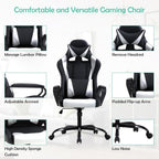 Gaming Chair, Video Game Chair, Cheap Computer Gaming Chair PU Leather High Back PC Gaming Chair Ergonomic Racing Swivel Office Desk Chair with Headrest and Lumbar Support for Adults Kids White