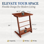 C-Shaped End Table for Couch, Acacia Wood Sofa Side Table & Nightstand with Mid-Century Modern Z Frame, L-Shaped Storage Shelf, Tool-Free Assembly for Bedroom, Living Room or Office - Dark Chocolate