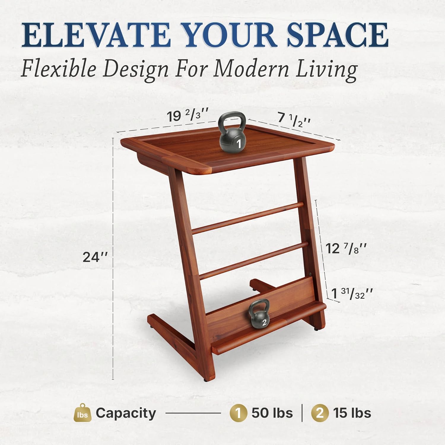 C-Shaped End Table for Couch, Acacia Wood Sofa Side Table & Nightstand with Mid-Century Modern Z Frame, L-Shaped Storage Shelf, Tool-Free Assembly for Bedroom, Living Room or Office - Dark Chocolate