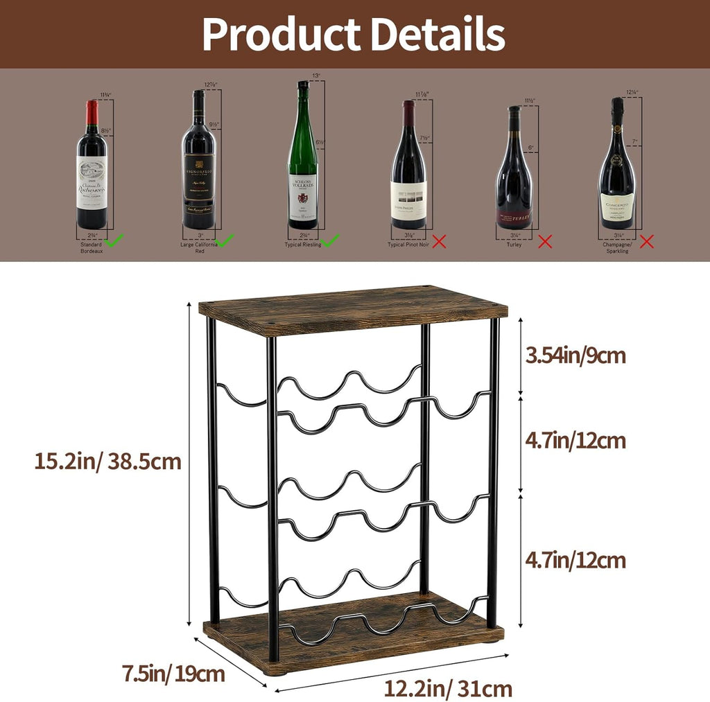 Nuovoware Wine Racks Countertop, Wine 9 Bottles Holder, Metal Wine Storage Organizer for Kitchen, Bar, Table, Cabinet, Wine Cellar, Vintage Brown