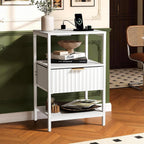 Bonnlo Fluted Nightstand Set of 2, End Table with Fabric Drawer with Charging Station, Night Stand with Storage Shelf & Handle, Fluted Side Table for Bedroom/Living Room,White