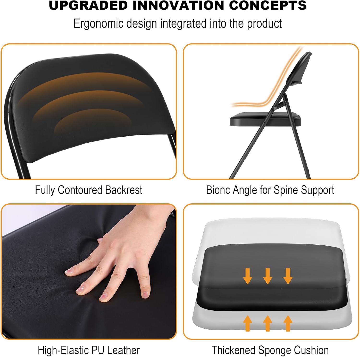 6 Pack Black Folding Chairs with Padded Cushion for Outside, Portable Stackable Commercial Metal Foldable Chairs with Steel Frame for Party Home Events Office Wedding