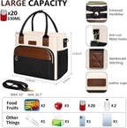 MIYCOO Lunch Bag Lunch Box Women - Leakproof Insulated Lunch Cooler Bag for Women - Large Lunch Tote Bags Adults, Black with Off White with Brown