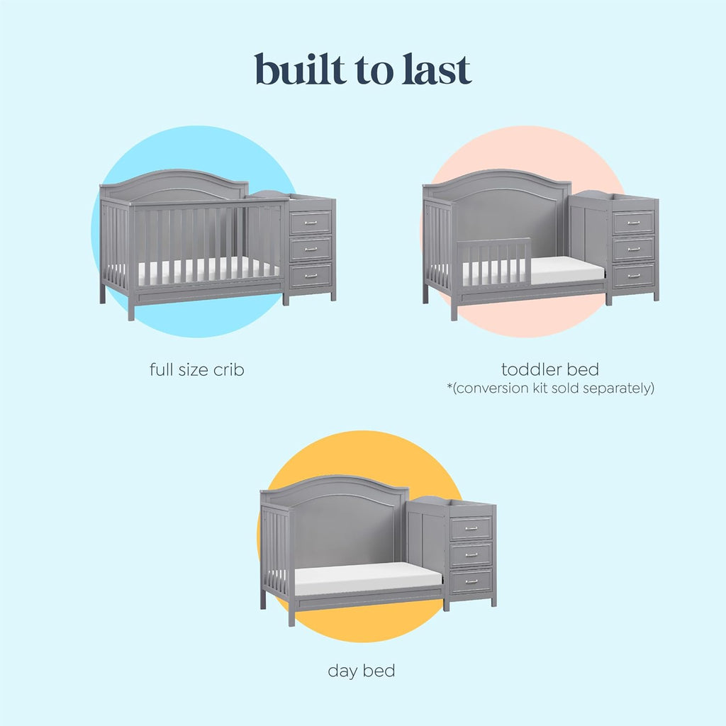 Davinci Charlie 4-in-1 Convertible Baby Crib w/Changing Table, Grey | Greenguard Certified Baby Crib Convertible to Toddler Bed, Daybed, Full-Size Bed - Changing Table Combo w/ Extra Storage