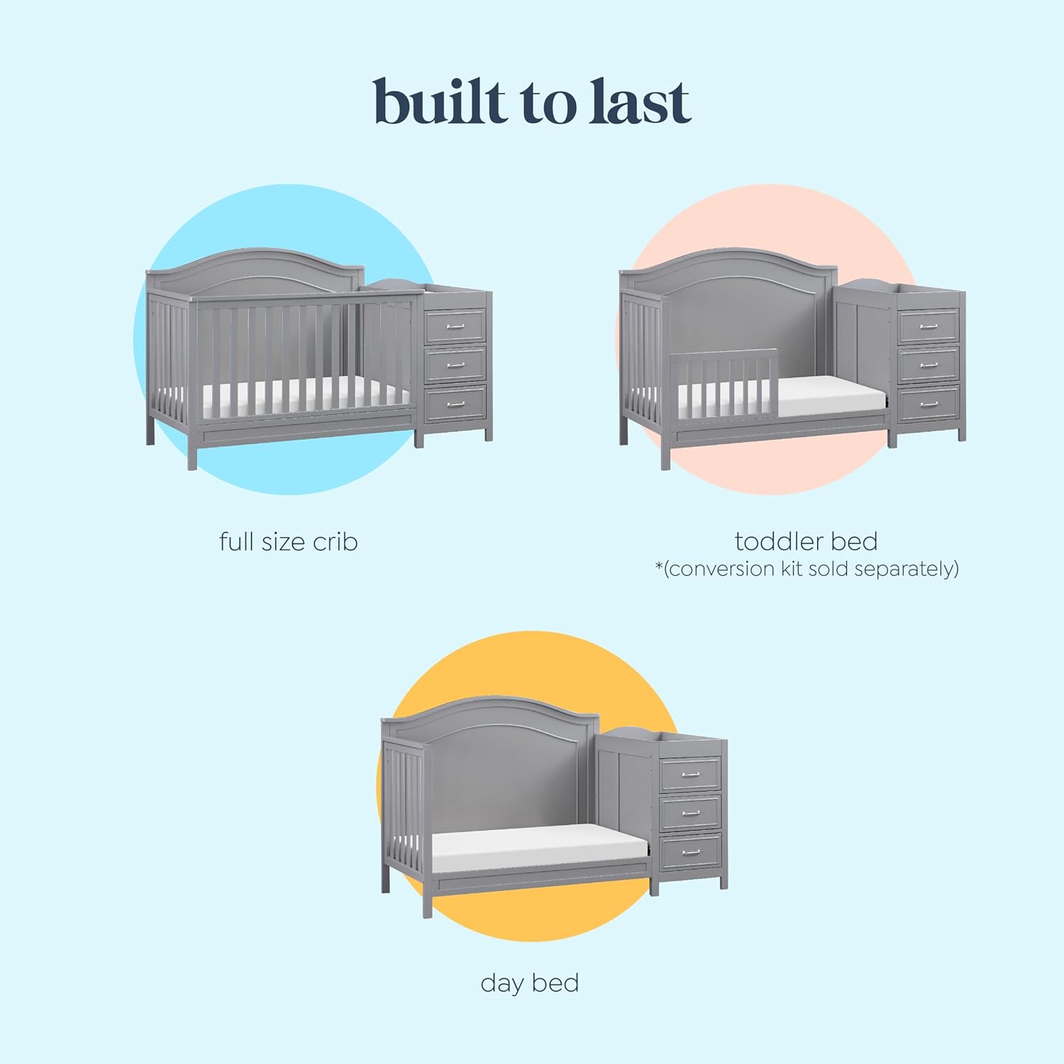 Davinci Charlie 4-in-1 Convertible Baby Crib w/Changing Table, Grey | Greenguard Certified Baby Crib Convertible to Toddler Bed, Daybed, Full-Size Bed - Changing Table Combo w/ Extra Storage