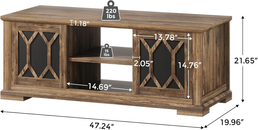 Living Room Table Sets 4 Piece Includes TV Stand, Farmhouse TV Stand for 65Inch TV, Rectangular Coffee Table with Storage, Two End Table with Drawer, Rustic Brown