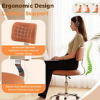 Rolling Stool Chair with Wheels, Office Drafting Chair with Back Support, Height Adjustable Standing Desk Stool with PU Leather Cushion for Home Office Kitchen Vanity Spa Garage Tattoo Dentist, Camel