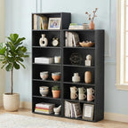 6 Tier Bookshelf, 63" Tall Open Display Bookcase with Reinforced Back & Anti-Tip Kit, Heavy Duty Wood Book Shelves for Home Office, Living Room & Bedroom, Black