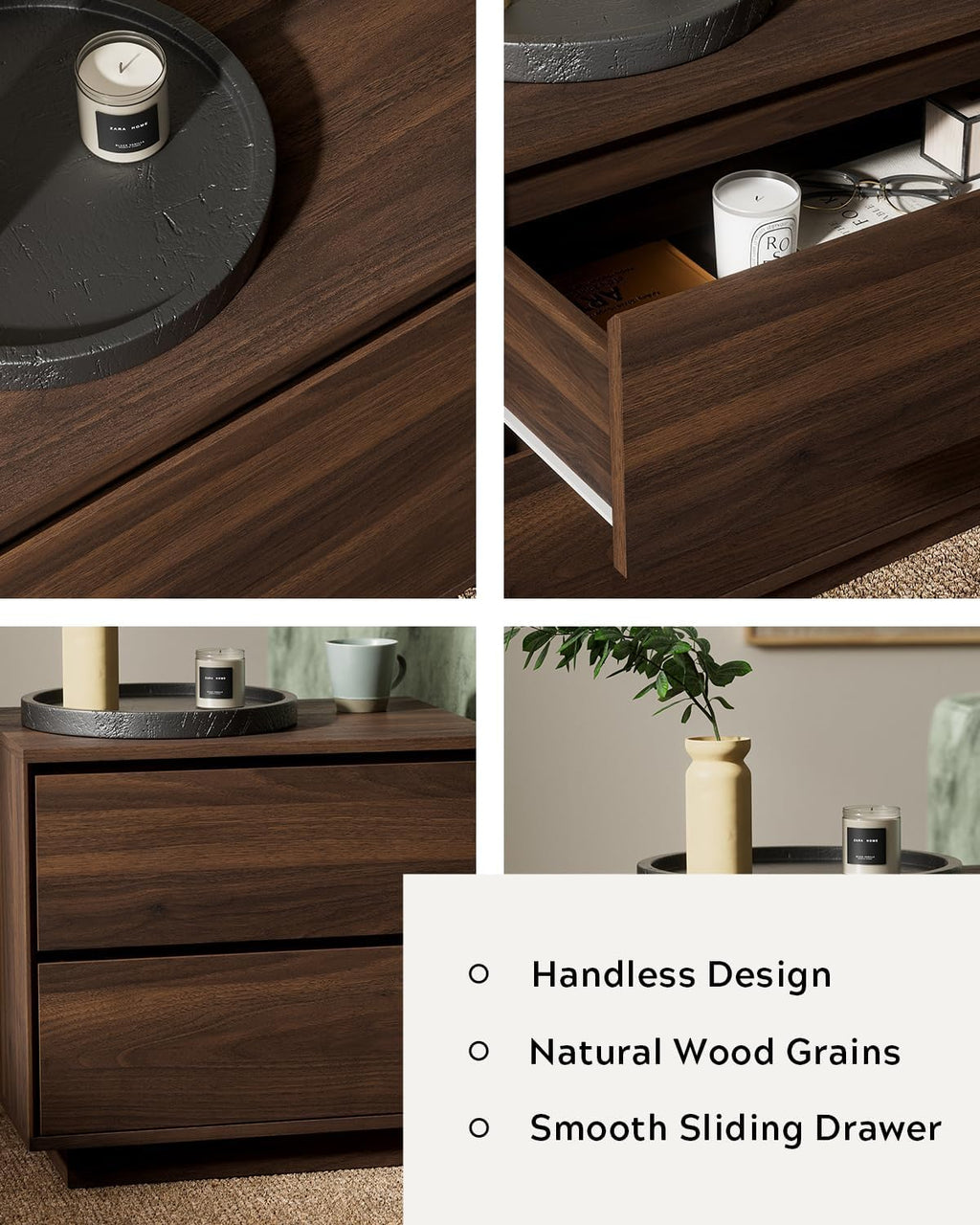 Mid Century Modern End Table with 2 Drawers, Wooden Nightstand Bed Side Table with Storage Bedside Night Stand for Bedroom Living Room Sofa, Brown
