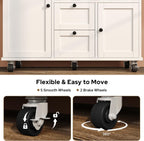 knoworld Rolling Kitchen Island with Storage Cabinet, 41.3'' Width Kitchen Cart with Desktop Drop Leaf Countertop, Portable Mobile Island with Towel Rack, Spice Rack Shelf, White