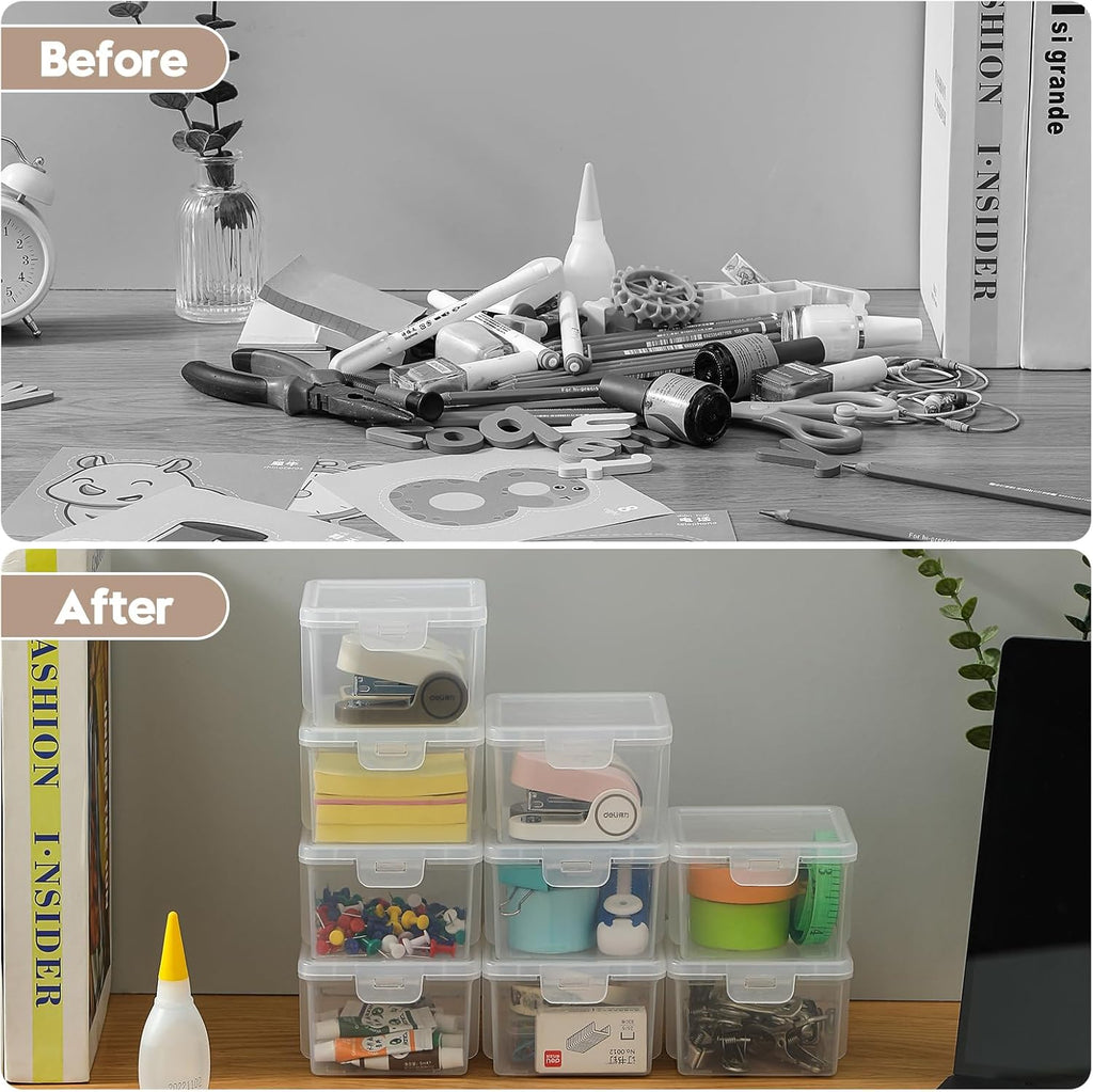 10 Pack Bead Organizer Box, Small Clear Plastic Containers with Lids – Craft Storage for Beads, Crayons, Stickers & Findings – Stackable Classroom Bins with Snap Lid – Clear Square Small