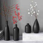 Black Ceramic Vase Set of 4,Modern Minimalist Vase Decor for Bookshelf,Dining Room Coffee Console Table Centerpieces